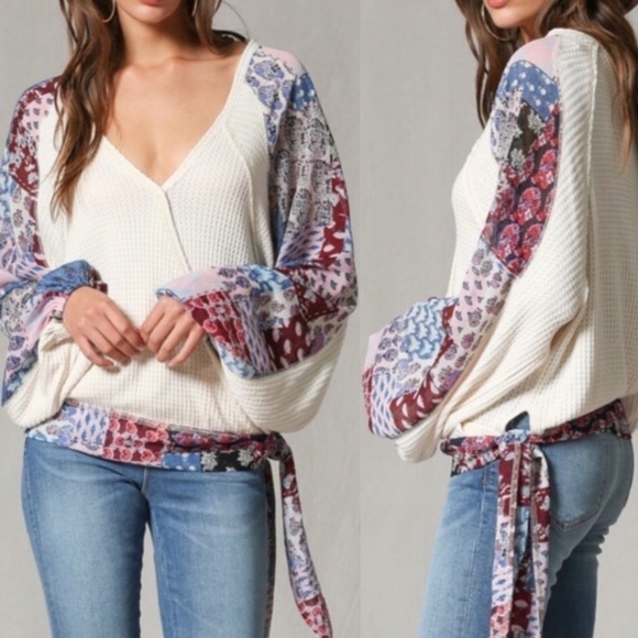 Chiffon & Waffle Knit Blouse - Picture 1 of 2